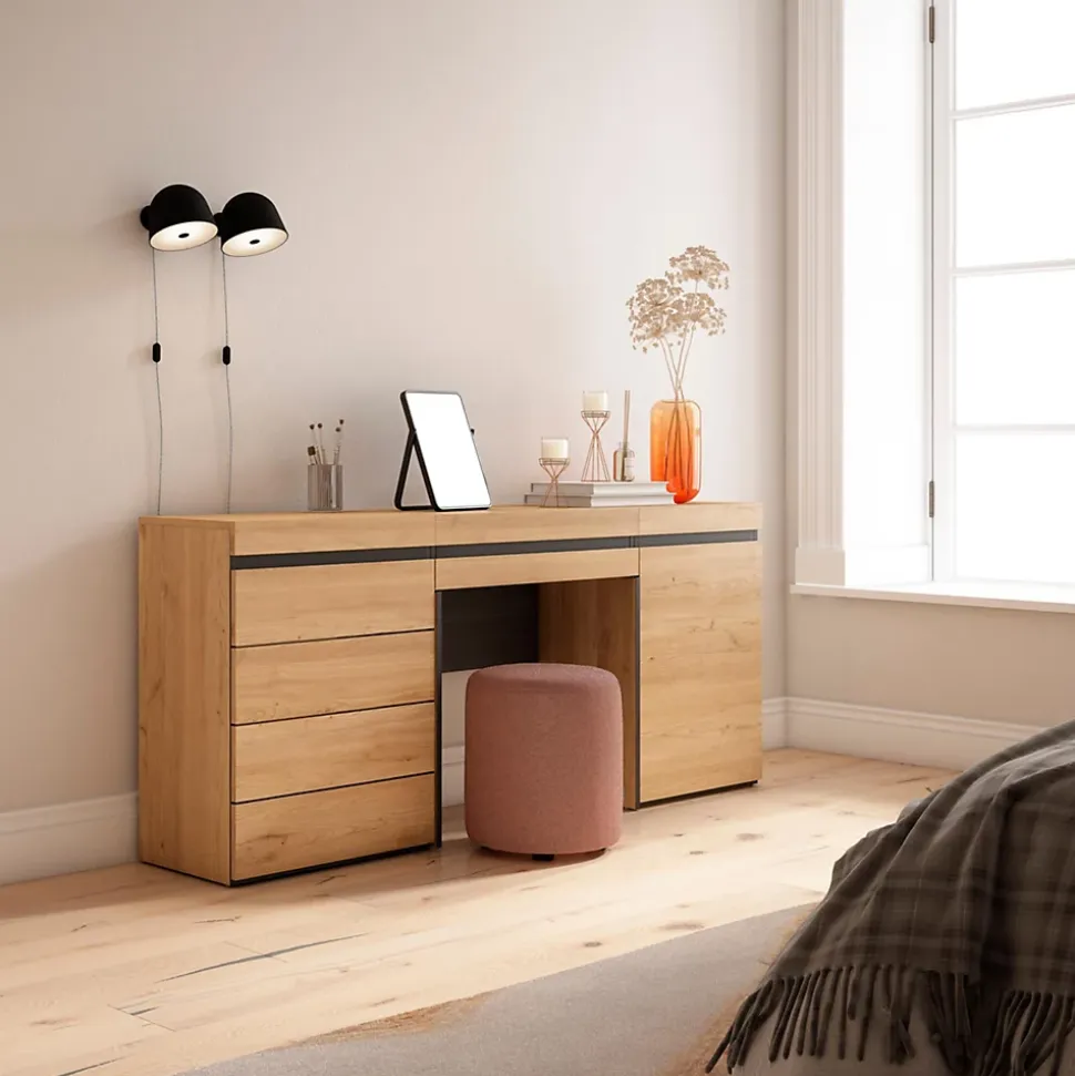 Coiffeuse 177x35x75cm avec tiroir commode buffet couleur chêne