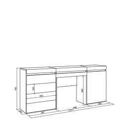 Coiffeuse 177x35x75cm avec tiroir commode buffet couleur chêne