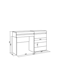 Coiffeuse 127x35x75cm avec tiroir commode buffet couleur chêne