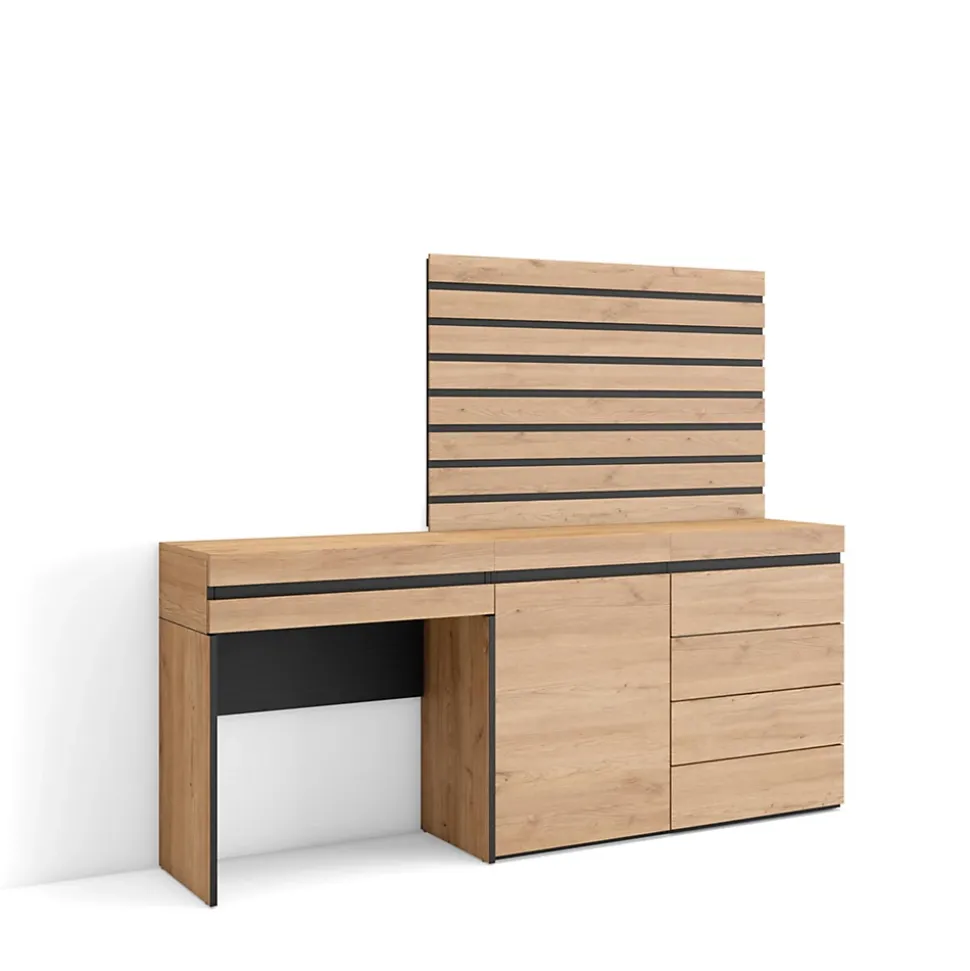 Coiffeuse 177x35x145cm commode buffet panneaux en bois couleur chêne