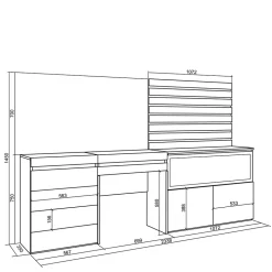 Coiffeuse 234x35x145cm feu led sans chaleur XXL commode buffet ciment