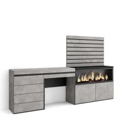 Coiffeuse 234x35x145cm feu led sans chaleur XXL commode buffet ciment