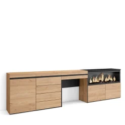 Coiffeuse 284x35x75cm feu led sans chaleur XXL commode buffet chêne