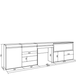 Coiffeuse 284x35x75cm feu led sans chaleur XXL commode buffet chêne
