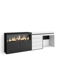 Coiffeuse 234x35x75cm feu led sans chaleur XXL commode buffet blanc
