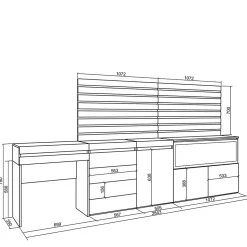 Coiffeuse 284x35x145cm feu led sans chaleur XXL commode buffet chêne