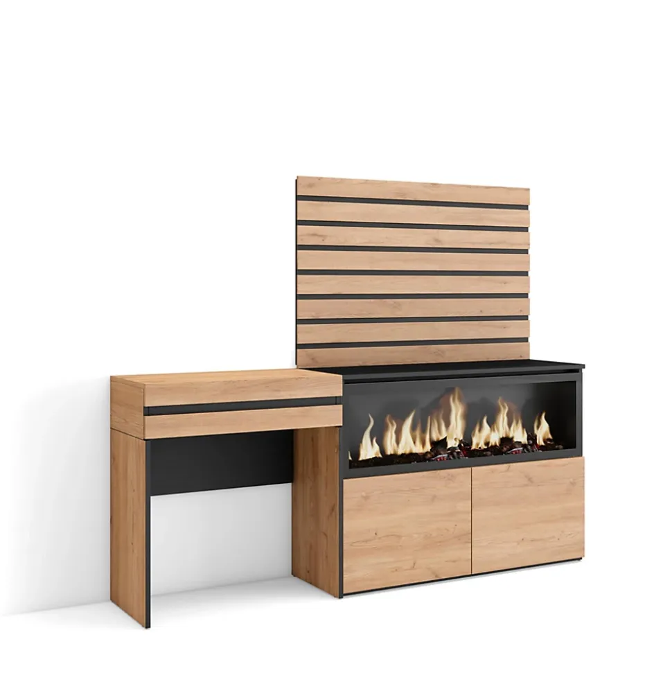 Coiffeuse 177x35x145cm feu led sans chaleur XXL panneaux couleur chêne