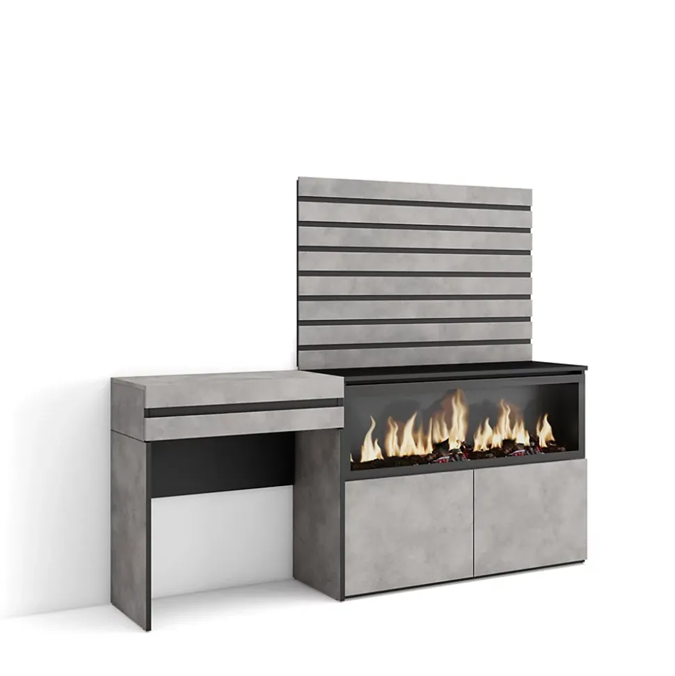Coiffeuse 177x35x145cm feu led sans chaleur XXL panneaux couleur gris