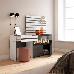 Coiffeuse 177x35x145cm feu led sans chaleur XXL panneaux couleur blanc