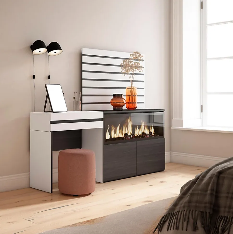 Coiffeuse 177x35x145cm feu led sans chaleur XXL panneaux couleur blanc