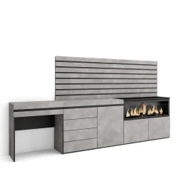 Coiffeuse 284x35x145cm feu led sans chaleur XXL commode buffet gris