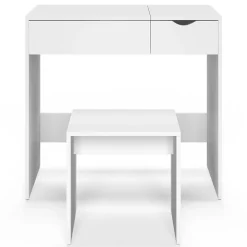 Coiffeuse ZELIA miroir rabattable avec 1 tiroir et 1 tabouret
