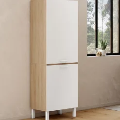 Colonne de cuisine 60 cm CINA 2 portes façon hêtre et blanc