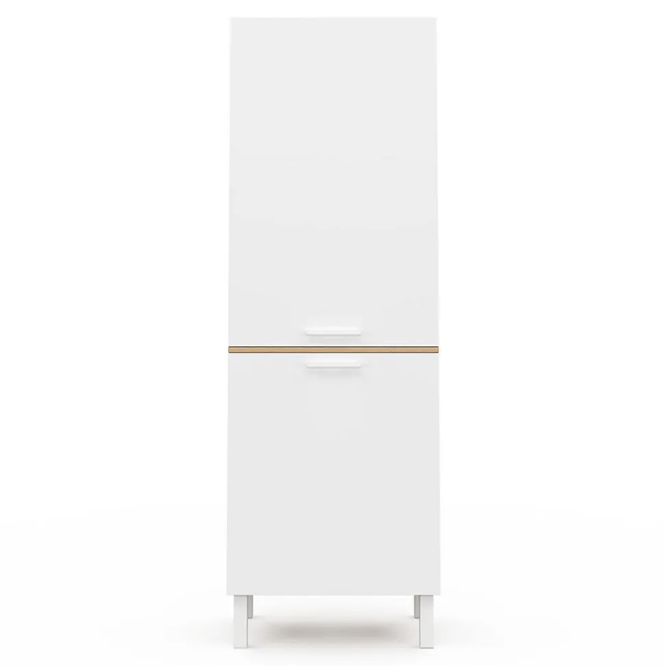 Colonne de cuisine 60 cm CINA 2 portes façon hêtre et blanc