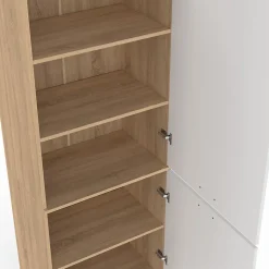 Colonne de cuisine 60 cm CINA 2 portes façon hêtre et blanc