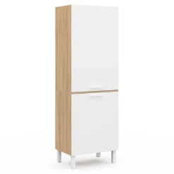 Colonne de cuisine 60 cm CINA 2 portes façon hêtre et blanc
