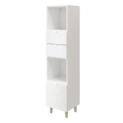 Colonne de rangement blanche sur pieds avec tiroirs et porte GoodHome Atomia H. 161 x L. 37,5 x P. 35 cm