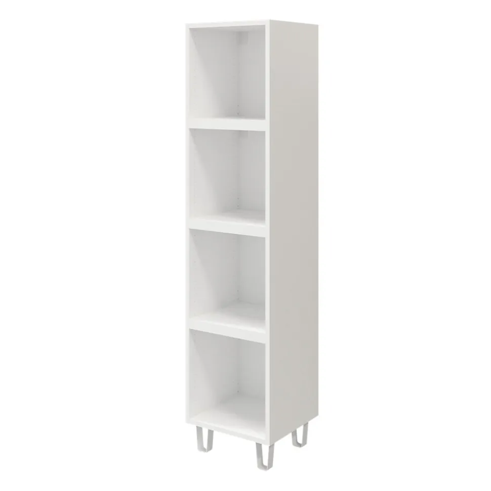 Colonne de rangement blanche sur pieds avec tiroirs et porte anthracite brillant GoodHome Atomia H. 161 x L. 37,5 x P. 35 cm