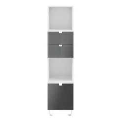 Colonne de rangement blanche sur pieds avec tiroirs et porte anthracite brillant GoodHome Atomia H. 161 x L. 37,5 x P. 35 cm