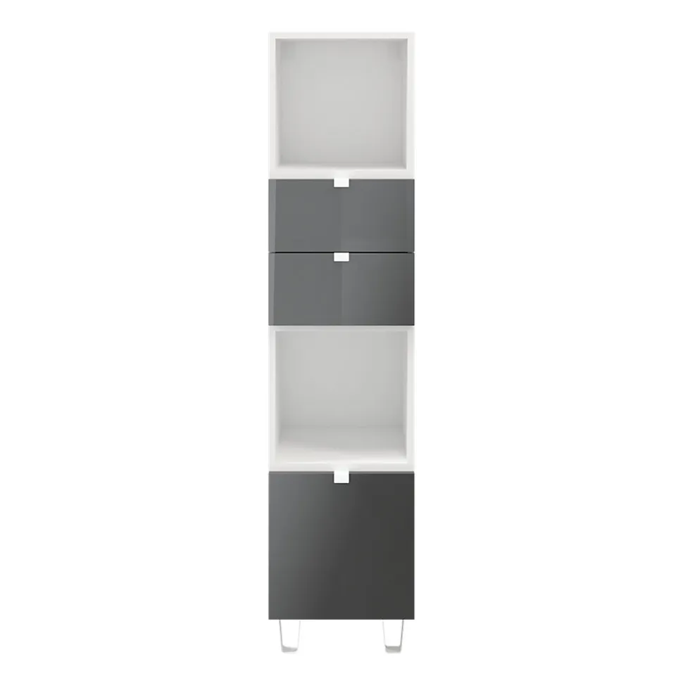 Colonne de rangement blanche sur pieds avec tiroirs et porte anthracite brillant GoodHome Atomia H. 161 x L. 37,5 x P. 35 cm