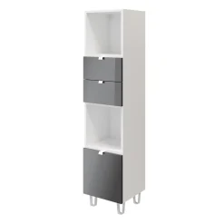 Colonne de rangement blanche sur pieds avec tiroirs et porte anthracite brillant GoodHome Atomia H. 161 x L. 37,5 x P. 35 cm