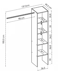 Colonne dressing en panneaux de particules mélaminés coloris blanc - Longueur 137.5 x Profondeur 40.2 x Hauteur 185.5 cm