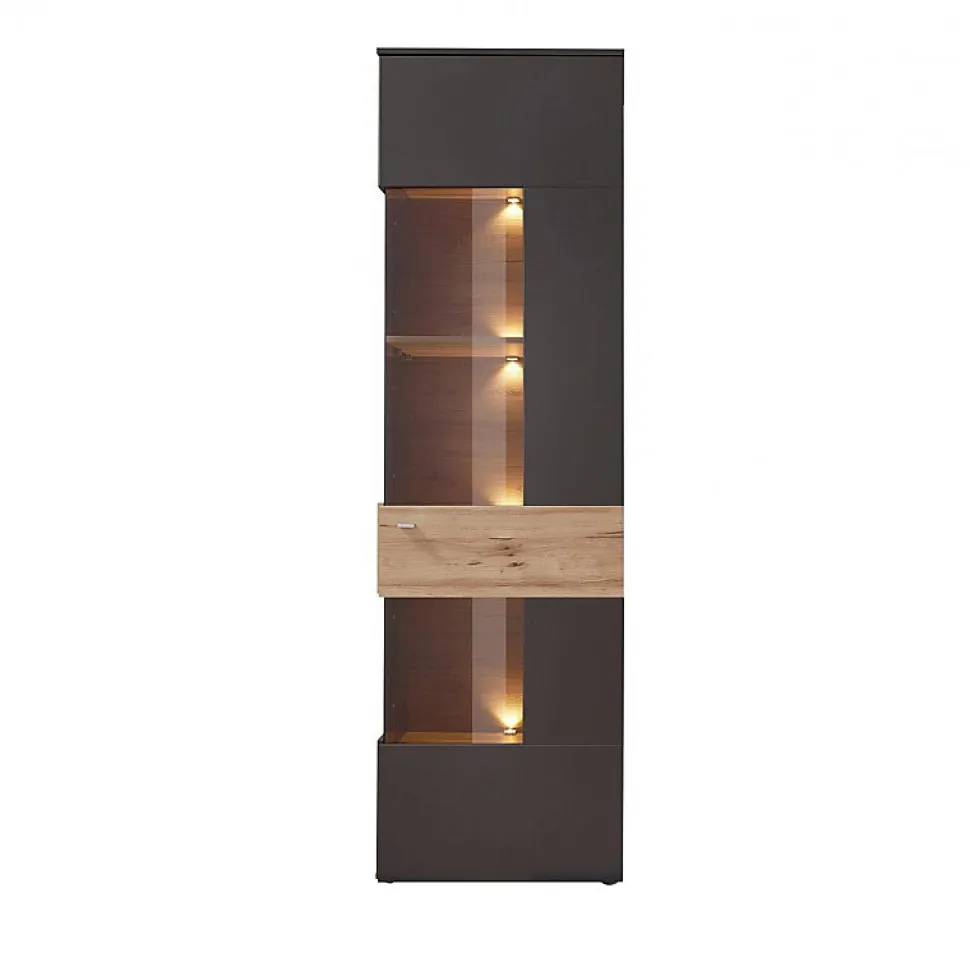 Colonne vitrine 1 porte ouverture droite décor bois et gris - MARBELLA