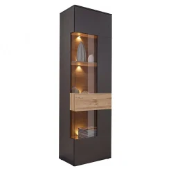 Colonne vitrine 1 porte ouverture droite décor bois et gris - MARBELLA