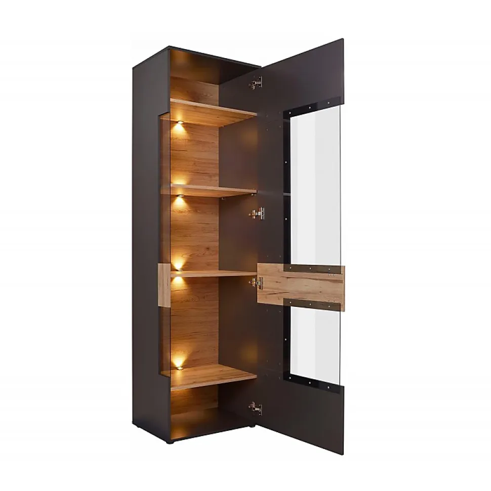 Colonne vitrine 1 porte ouverture droite décor bois et gris - MARBELLA