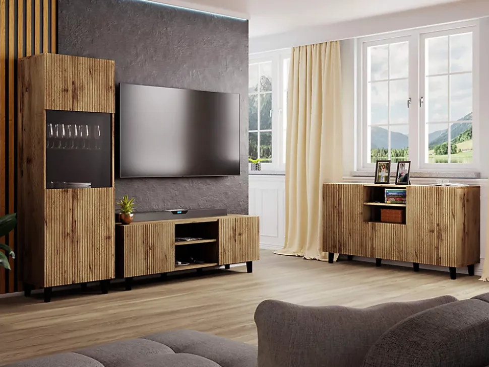Come - meuble TV - effet bois - 2 portes et 2 niches - 150 cm - Best Mobilier