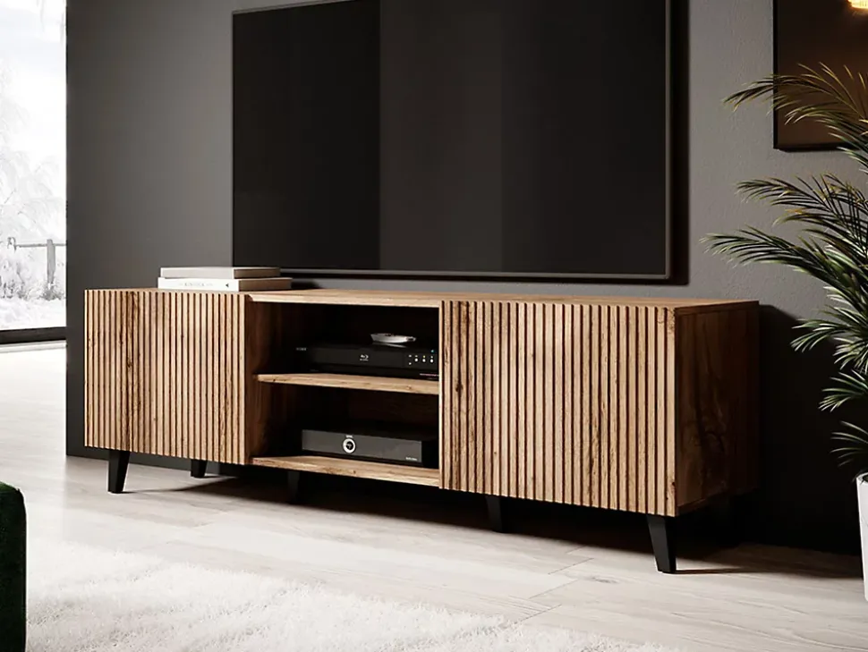 Come - meuble TV - effet bois - 2 portes et 2 niches - 150 cm - Best Mobilier