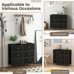 Commode 5 6 8 Tiroirs Meuble de Rangement en Tissu avec Cadre en Métal Dispositif Anti-basculement
