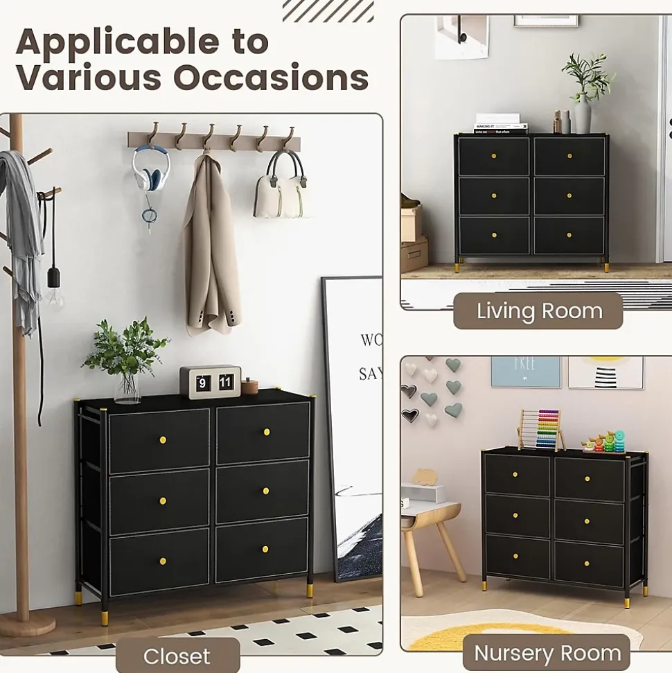 Commode 5 6 8 Tiroirs Meuble de Rangement en Tissu avec Cadre en Métal Dispositif Anti-basculement