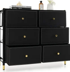 Commode 5 6 8 Tiroirs Meuble de Rangement en Tissu avec Cadre en Métal Dispositif Anti-basculement