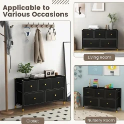 Commode 5 6 8 Tiroirs Meuble de Rangement en Tissu avec Cadre en Métal Dispositif Anti-basculement