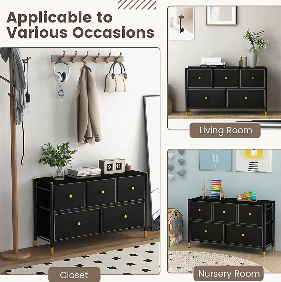 Commode 5 6 8 Tiroirs Meuble de Rangement en Tissu avec Cadre en Métal Dispositif Anti-basculement