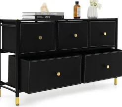 Commode 5 6 8 Tiroirs Meuble de Rangement en Tissu avec Cadre en Métal Dispositif Anti-basculement