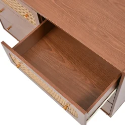 Commode à 6 Tiroirs - Pour Salon et Chambre - Bois Massif et Panneau de Particules avec Pieds Métal - 120 x 40 x 90 cm - Brun