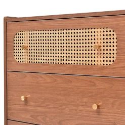 Commode à 6 Tiroirs - Pour Salon et Chambre - Bois Massif et Panneau de Particules avec Pieds Métal - 120 x 40 x 90 cm - Brun