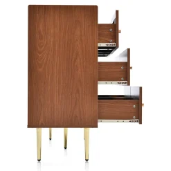 Commode à 6 Tiroirs - Pour Salon et Chambre - Bois Massif et Panneau de Particules avec Pieds Métal - 120 x 40 x 90 cm - Brun