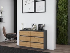 Commode : 6 Tiroirs, Anthracite/artisan, 30 X 75 X 120 Cm