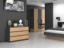 Commode : 6 Tiroirs, Anthracite/artisan, 30 X 75 X 120 Cm