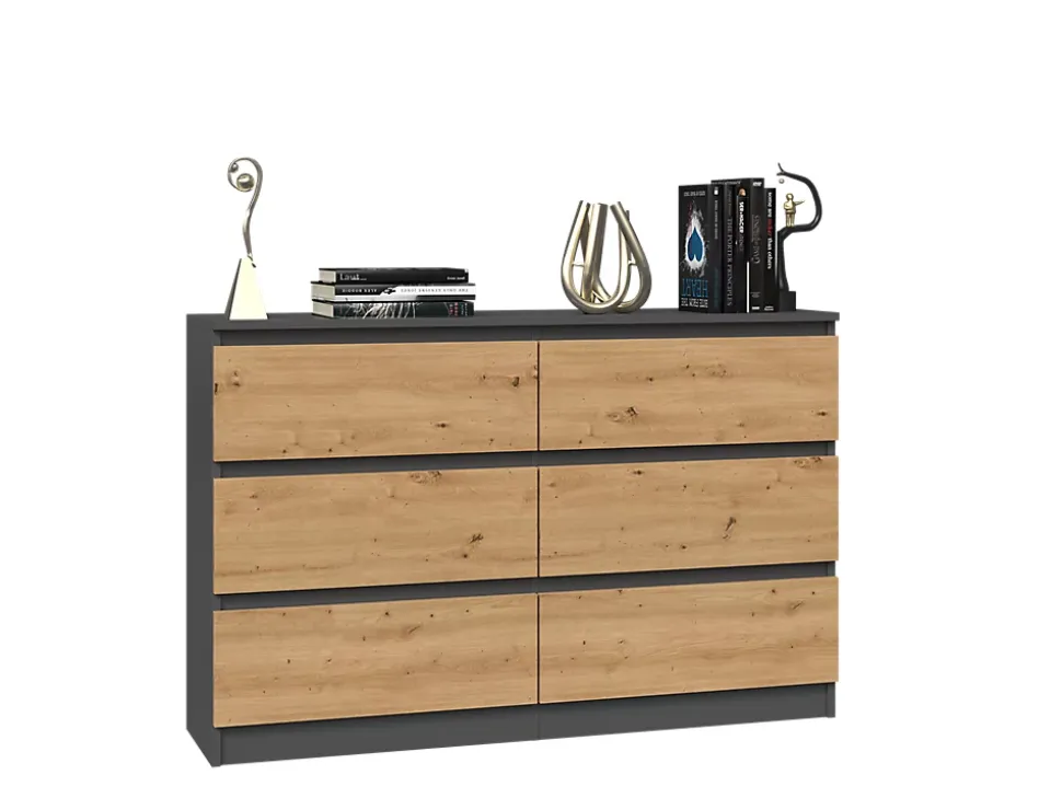 Commode : 6 Tiroirs, Anthracite/artisan, 30 X 75 X 120 Cm