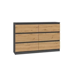 Commode : 6 Tiroirs, Anthracite/artisan, 30 X 75 X 120 Cm