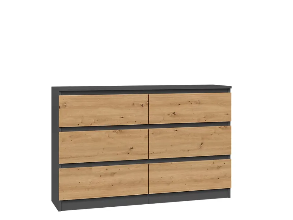 Commode : 6 Tiroirs, Anthracite/artisan, 30 X 75 X 120 Cm