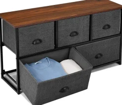 Commode à 5 Tiroirs avec Cadre en Métal Robuste Meuble de Rangement Tiroirs en Tissu Amovibles