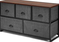 Commode à 5 Tiroirs avec Cadre en Métal Robuste Meuble de Rangement Tiroirs en Tissu Amovibles
