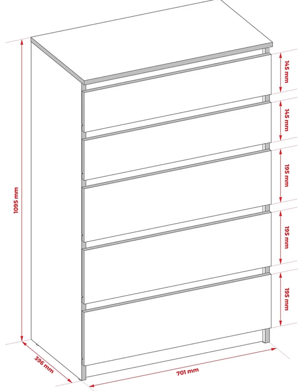Commode : 5 tiroirs, cachemire, 40 x 109,5 x 70 cm