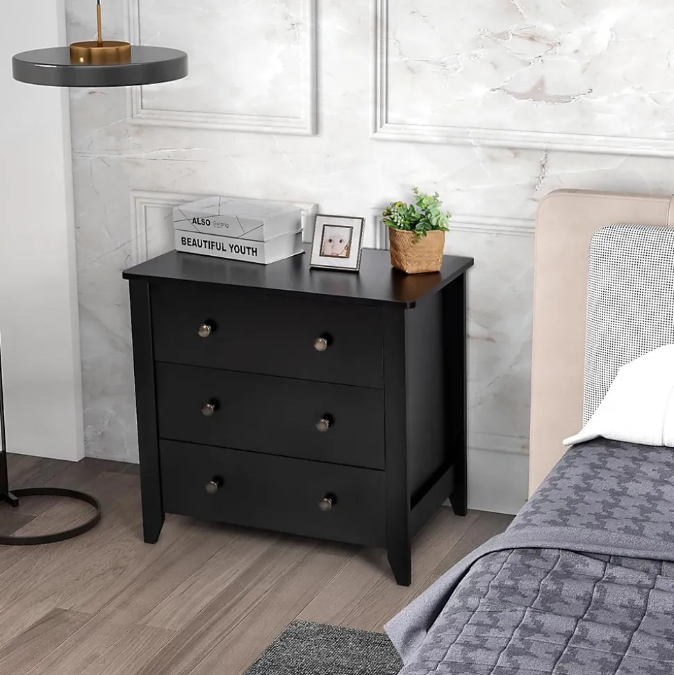 Commode à 3 Tiroirs, Meuble de Rangement 3 Tiroirs,avec Double Poignée,Charge 100 kg, pour Chambre, Salon, 71 x 46 x 66 cm (Noir)