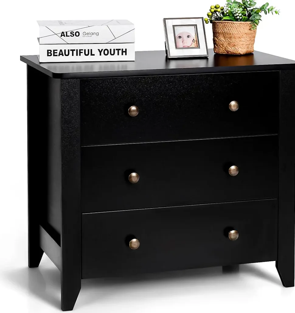 Commode à 3 Tiroirs, Meuble de Rangement 3 Tiroirs,avec Double Poignée,Charge 100 kg, pour Chambre, Salon, 71 x 46 x 66 cm (Noir)